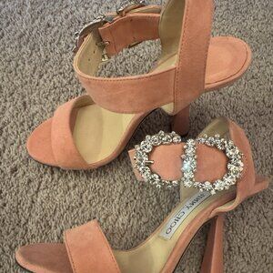 Jimmy Choo Suede Heels with Rhinestone Buckle
